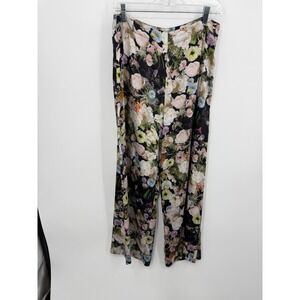 Adam Lippes Collective Floral Wide Leg Pants Womens 10 Black Multi Botanical